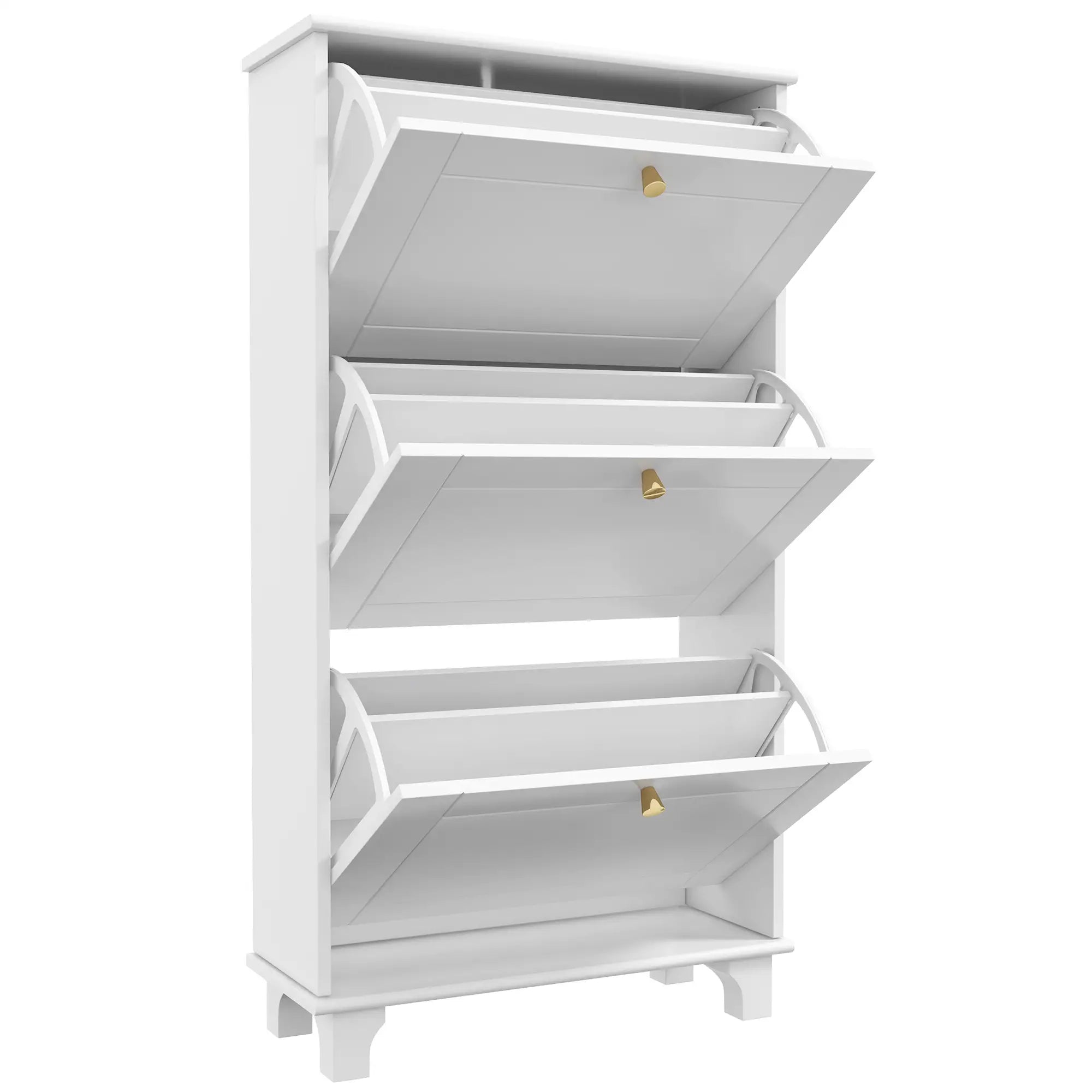 Narrow Shoe Storage, 3 Flip Drawers, Adjustable Shelves, Holds 12 Pairs, White Shoe Storage Cabinets & Racks at Gallery Canada