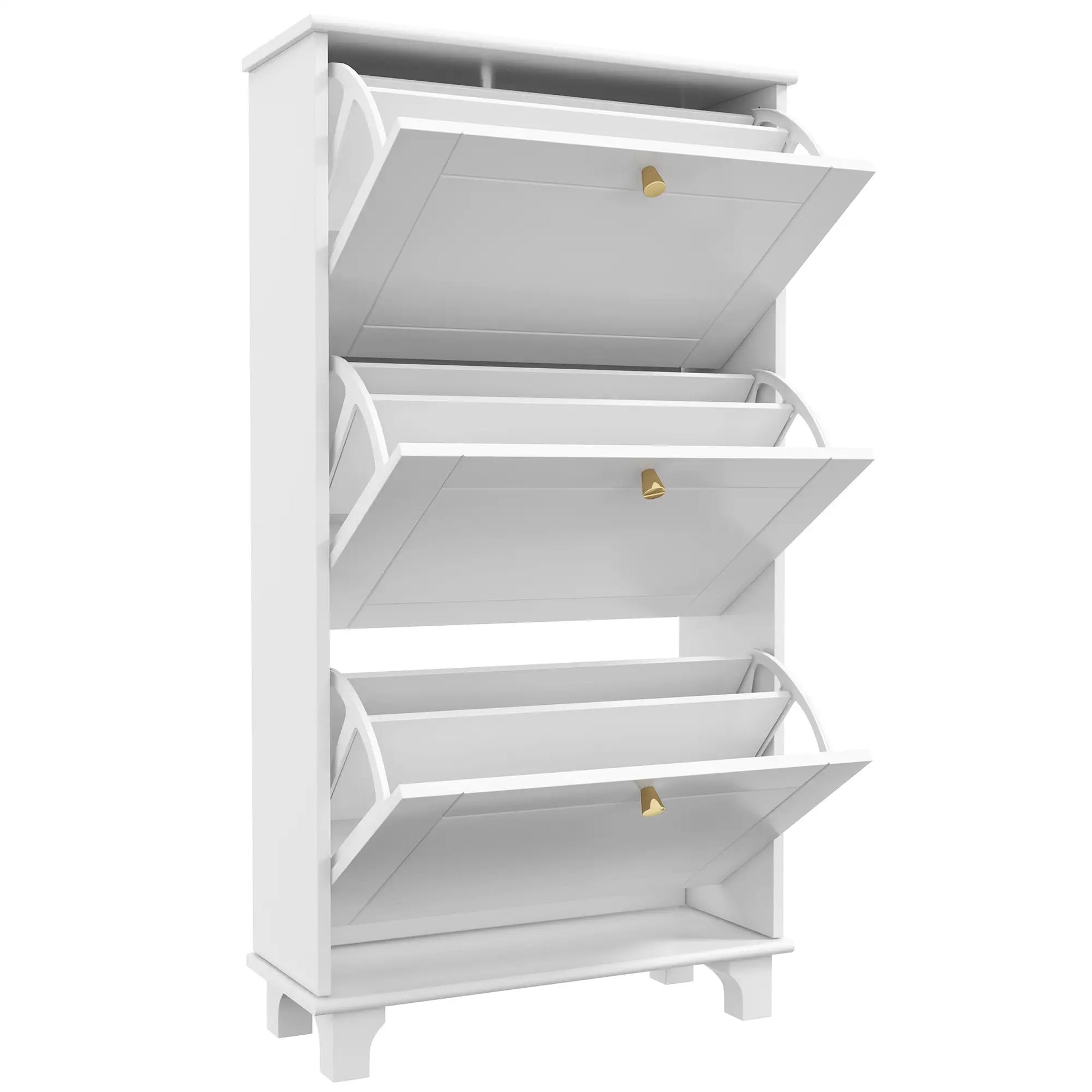 Narrow Shoe Storage, 3 Flip Drawers, Adjustable Shelves, Holds 12 Pairs, White Shoe Storage Cabinets & Racks at Gallery Canada