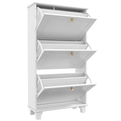 Narrow Shoe Storage, 3 Flip Drawers, Adjustable Shelves, Holds 12 Pairs, White Shoe Storage Cabinets & Racks at Gallery Canada