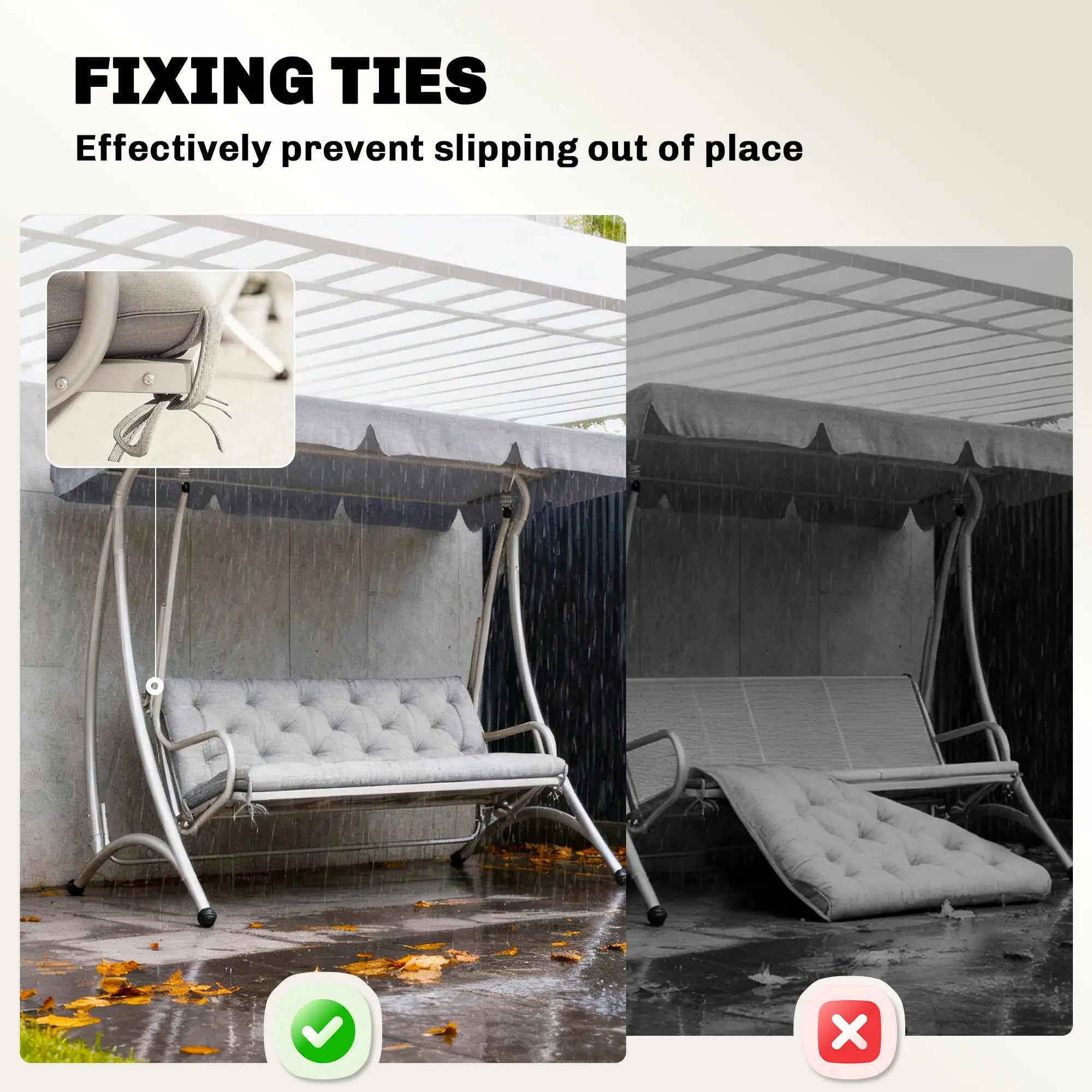 3-Seater Outdoor Swing Chair Cushions, Patio Garden, Light Grey Patio Chair Cushions at Gallery Canada