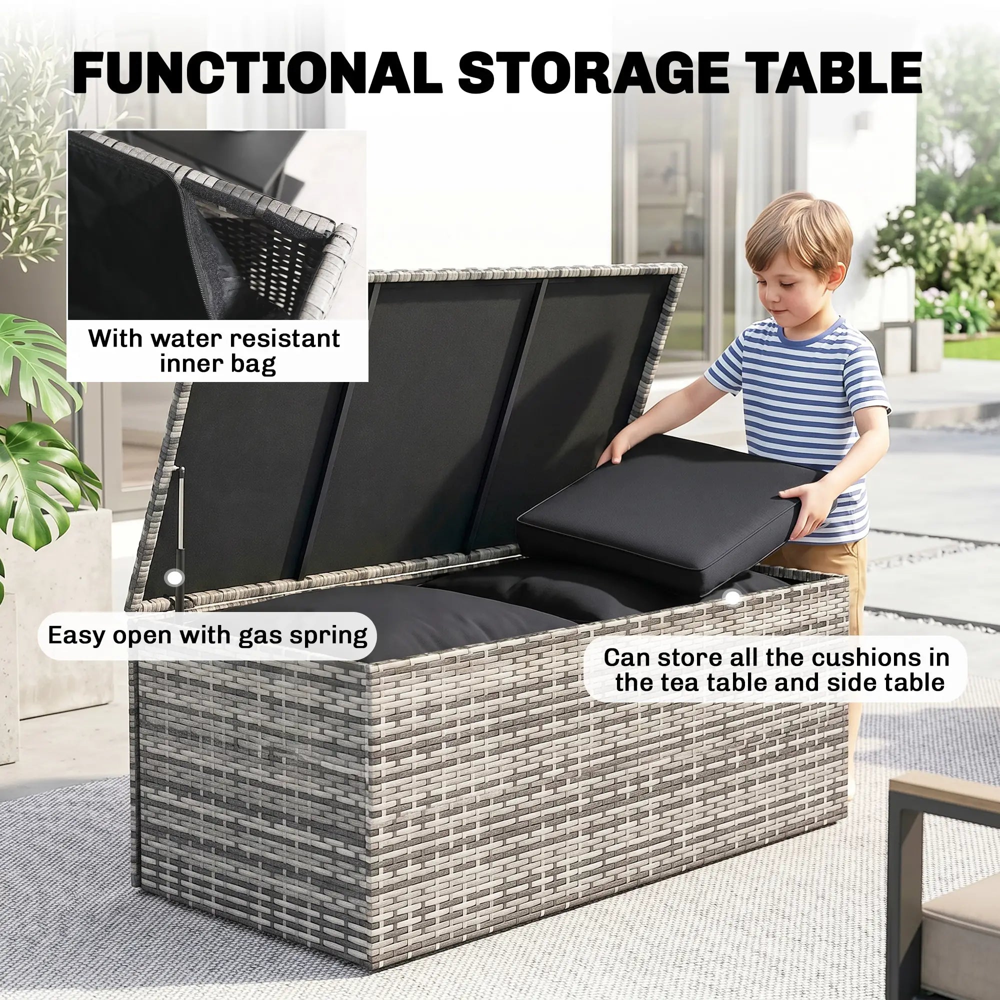 6-Piece Wicker Patio Furniture Set, 7-Seater with Cushions, Black Patio Furniture Sets at Gallery Canada
