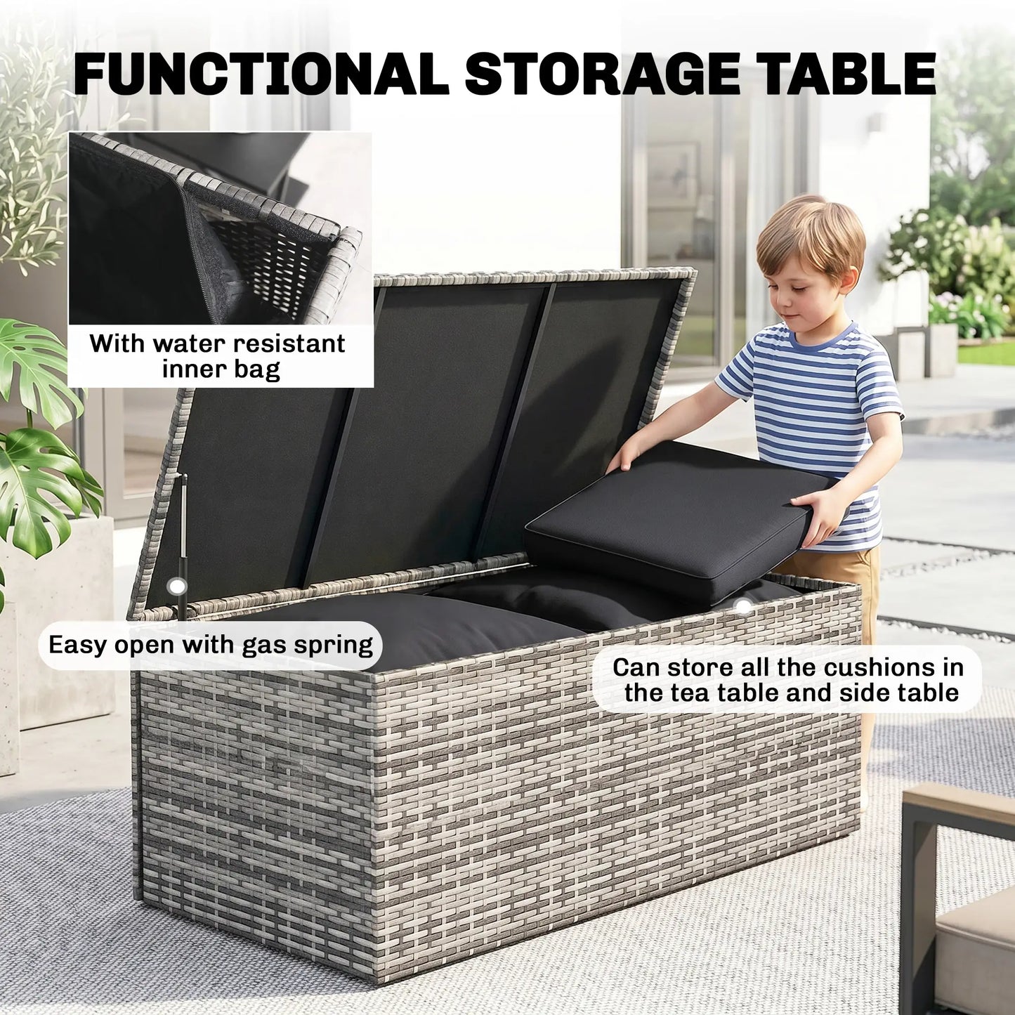 6-Piece Wicker Patio Furniture Set, 7-Seater with Cushions, Black Patio Furniture Sets at Gallery Canada