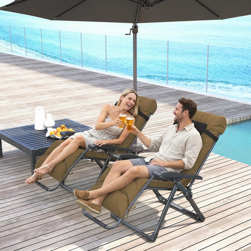 Folding Garden Chairs Set Of 2, Reclining Zero Gravity, Khaki