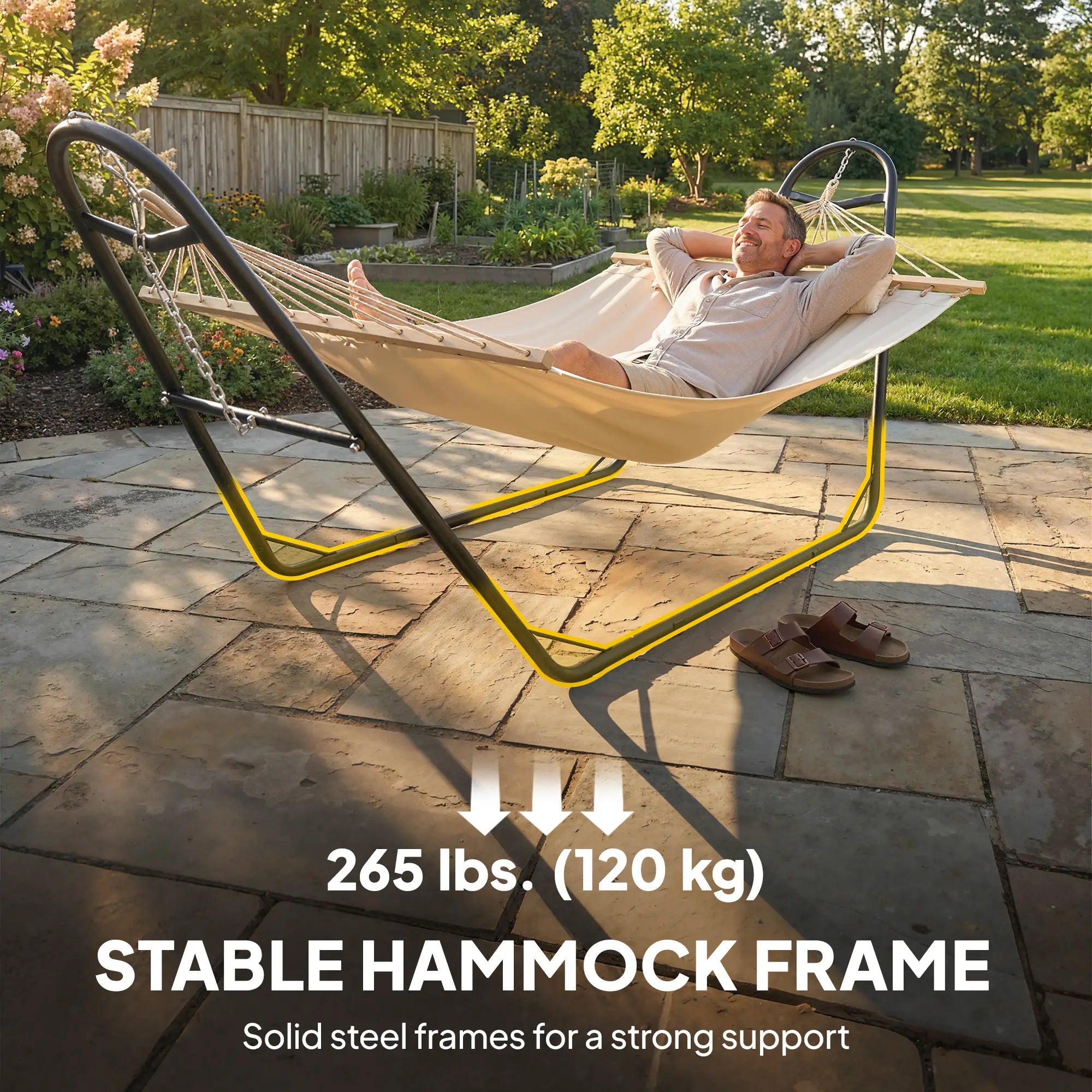 Heavy Duty Camping Hammock With Stand, Detachable Pillow, 264 Lbs, Cream White Camping Hammocks at Gallery Canada