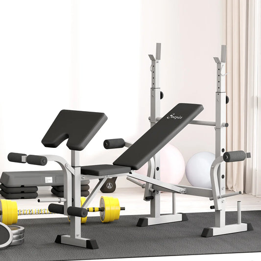 Adjustable Weight Bench, Squat Rack, Preacher Curl Pad, Leg Developer, Grey Weight Benches Grey at Gallery Canada