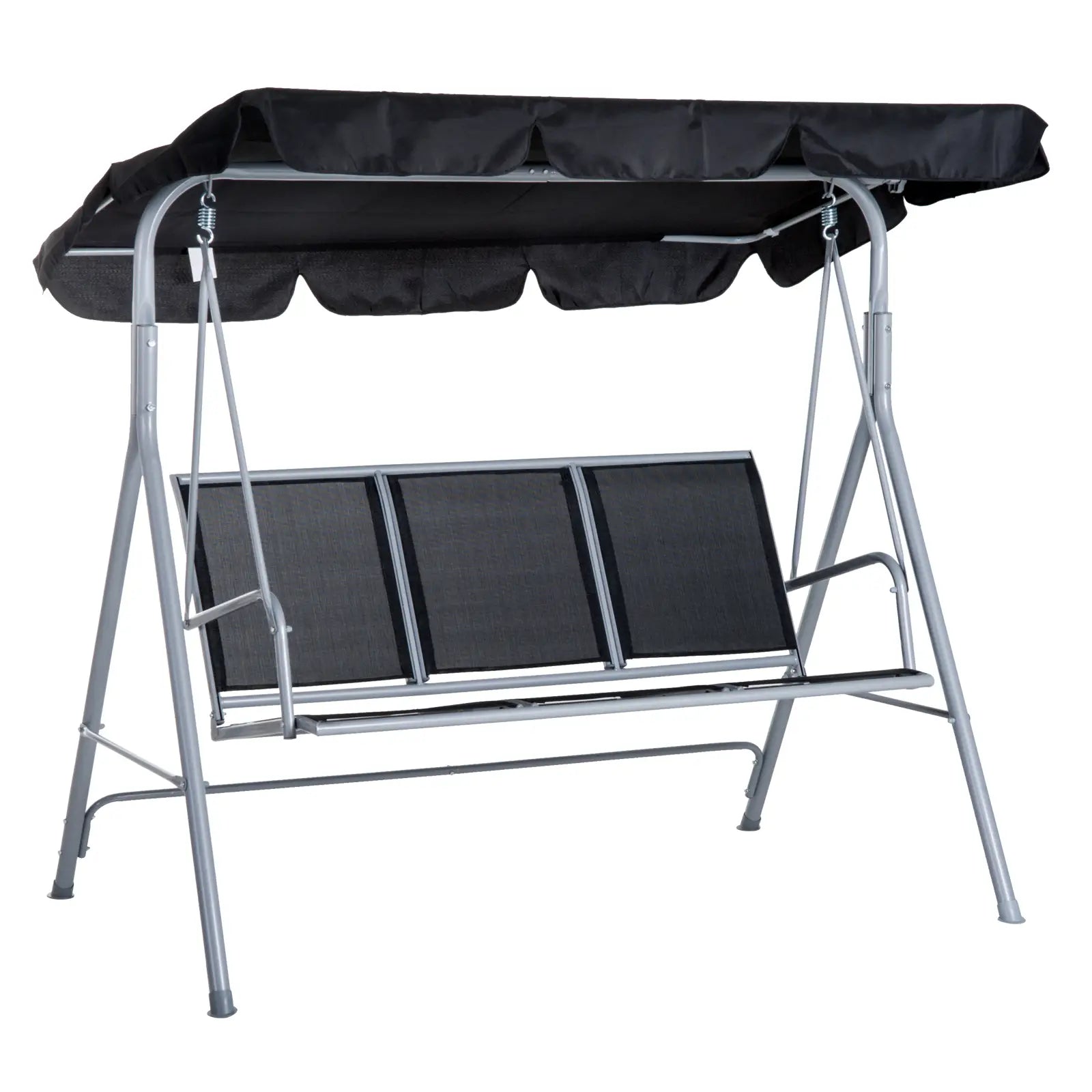 3-Seater Patio Swing, Outdoor Swing Chair, Black Patio Swings with Stand at Gallery Canada