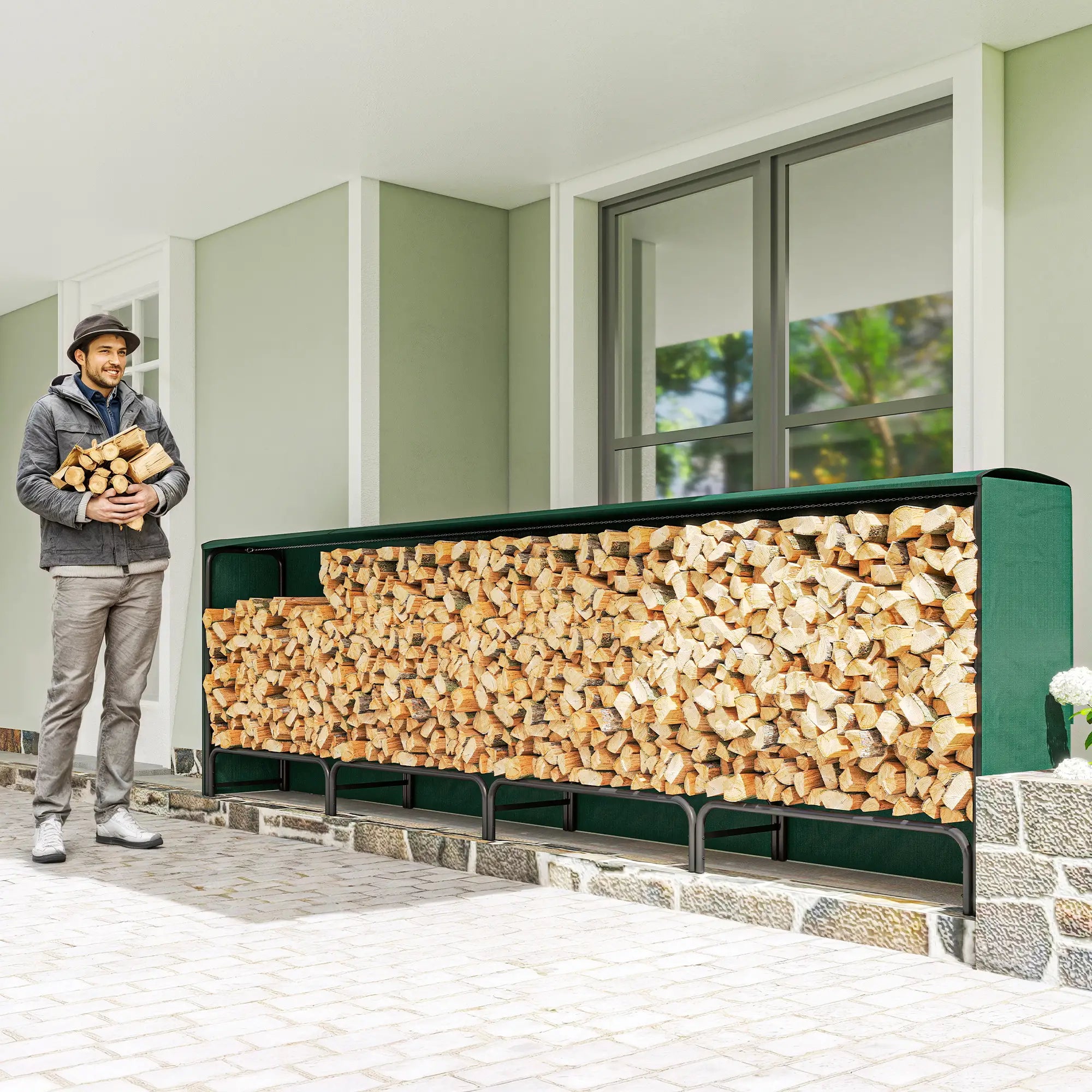 Firewood Rack with Waterproof Cover, 142