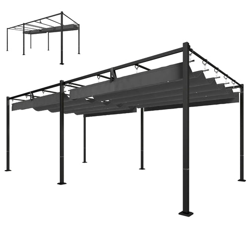 19' x 10' Dark Grey Pergola, Retractable Canopy, UV50+ Sun Shade, Dark Grey
