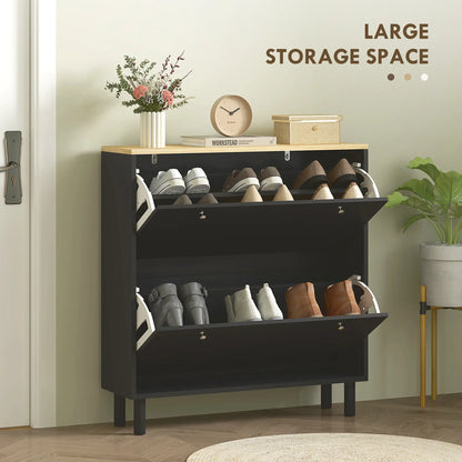 2 Drawers Shoe Storage Cabinet, Adjustable Shelves, 16 Pairs, Black Shoe Storage Cabinets & Racks at Gallery Canada