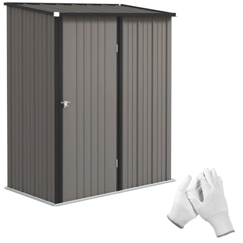 5' x 3' Outdoor Storage Shed, Steel Garden Shed, Lockable Door, Light Grey