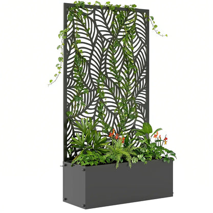 Metal Planter Box With Trellis, 44.5" Raised Garden Bed, Leaves Cut-Out Galvanized Planter Boxes at Gallery Canada