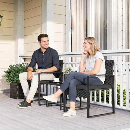 3 Piece Wicker Patio Set, Glass Top Table With Cushions, Black Bistro Sets at Gallery Canada