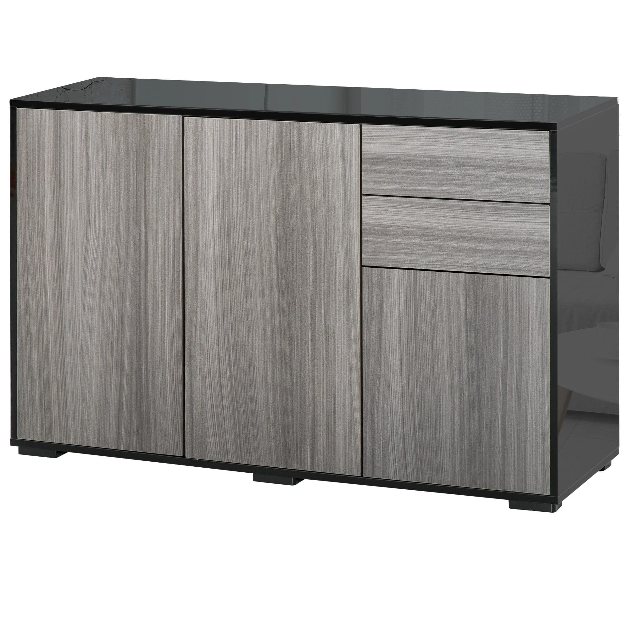 Modern Kitchen Sideboard, Coffee Bar Cabinet with 2 Drawers, Black Bar Cabinets Grey, High Gloss Black (Top and Side Panels) at Gallery Canada