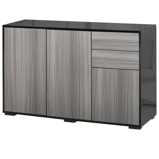Modern Kitchen Sideboard, Coffee Bar Cabinet with 2 Drawers, Black Bar Cabinets Grey, High Gloss Black (Top and Side Panels) at Gallery Canada