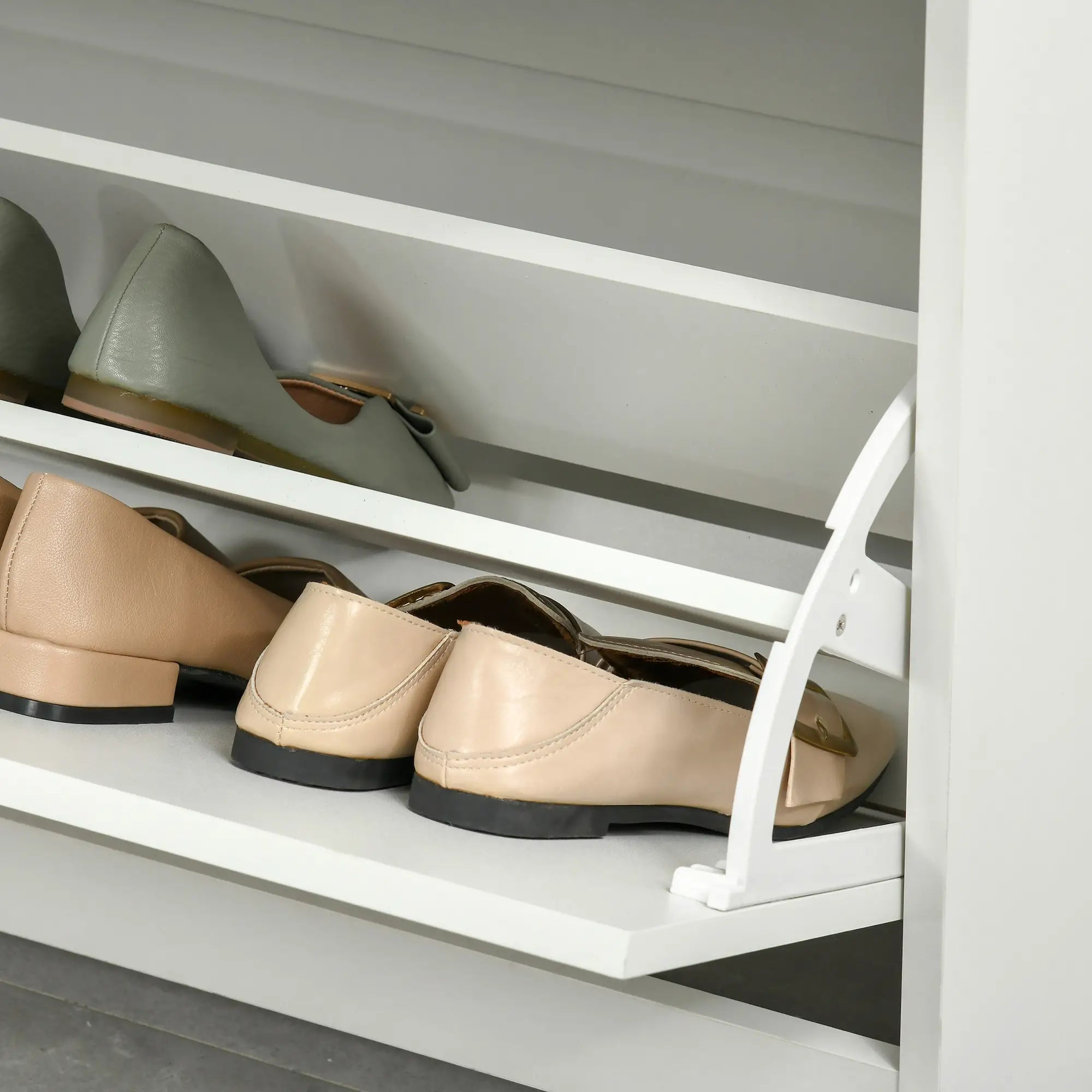 Narrow Shoe Storage, 2 Flip Doors, Adjustable Shelves, Holds 16 Pairs, White Shoe Storage Cabinets & Racks at Gallery Canada