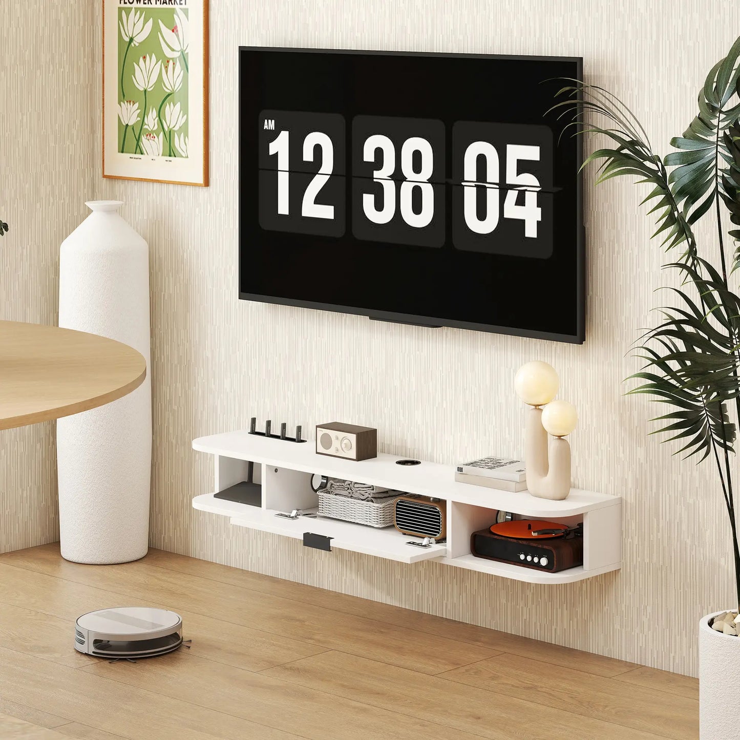 47 Inch Floating TV Stand, Wall Mounted Media Console, White TV Stands at Gallery Canada