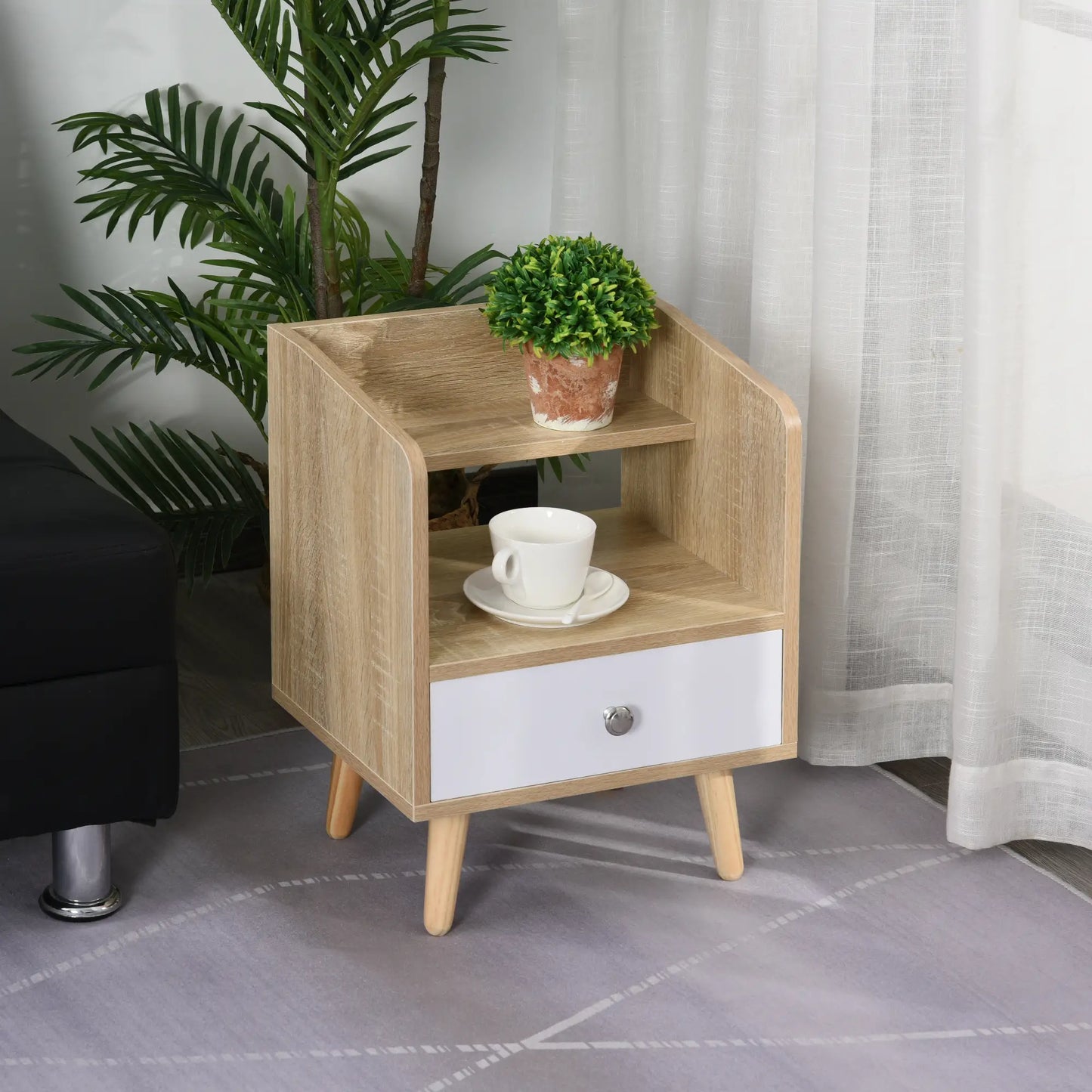 Bedside Table, 2-Tier Shelf with Drawer, Storage End Table, Natural Bedside Tables at Gallery Canada