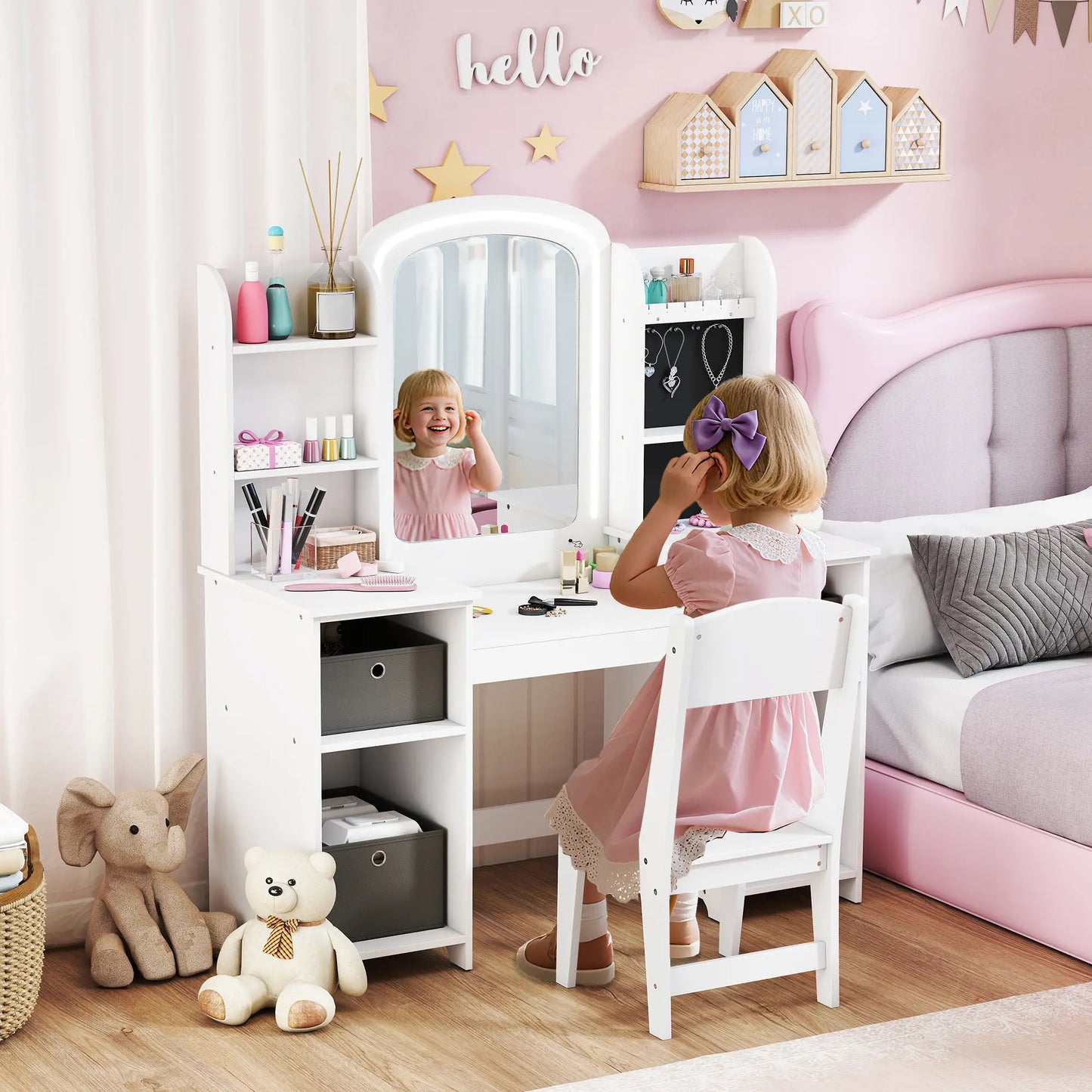 Kids Vanity Table And Chair Set With Lighted Mirror, White Kids Bedroom Furniture at Gallery Canada