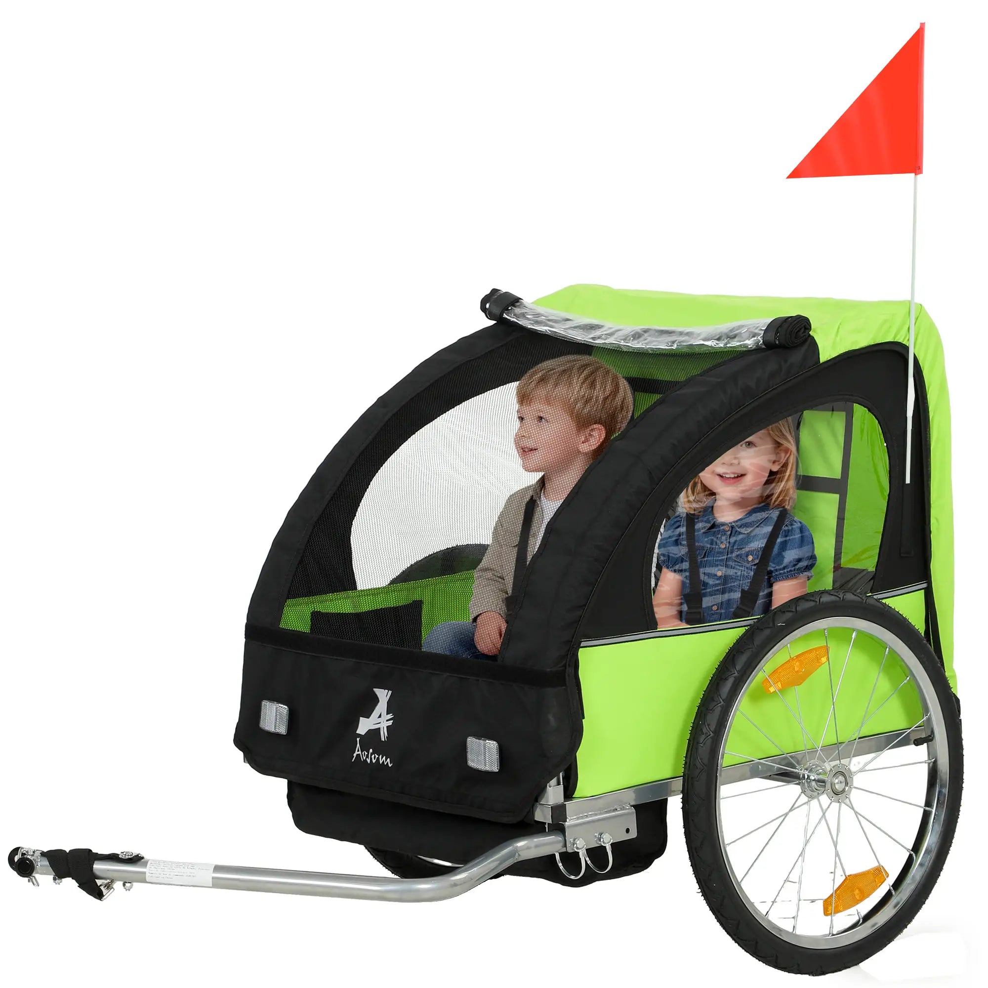 2-Seat Child Bike Trailer, Steel Frame, 5-Point Harness, Green Kids Bike Trailers at Gallery Canada