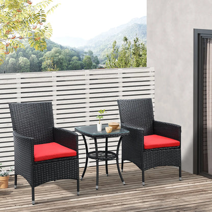3-Piece Wicker Patio Set, Rattan Bistro with Glass Table, Cushions, Red Bistro Sets at Gallery Canada