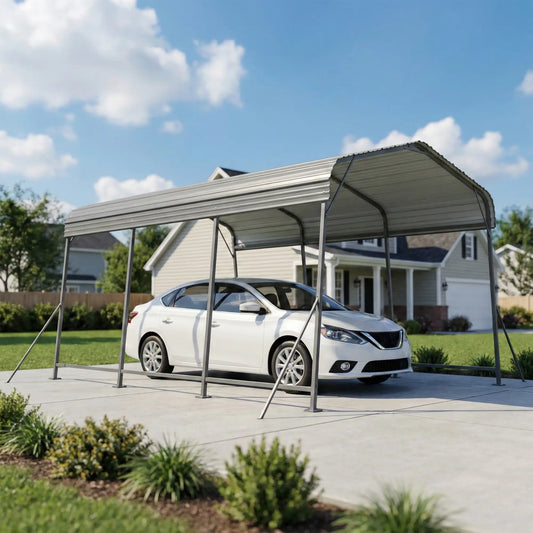 11 x 15FT Metal Carport, Heavy-Duty Canopy With Reinforced Frame, Dark Grey Car Shelters Dark Grey at Gallery Canada