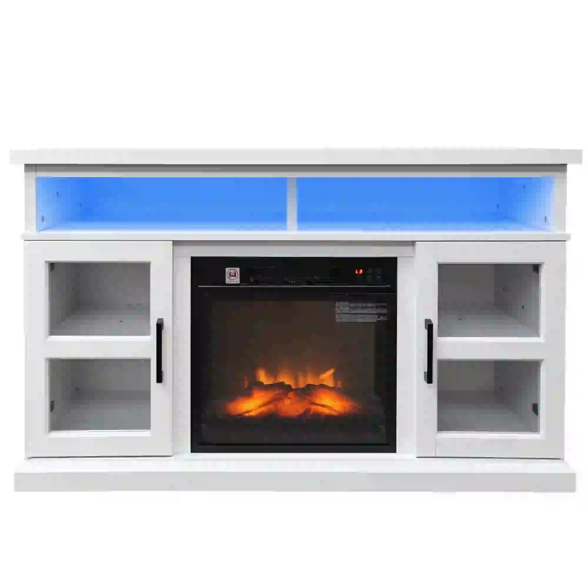 48 Inch Fireplace TV Stand, 3D Flame, Adjustable Shelves, White Electric Fireplaces at Gallery Canada