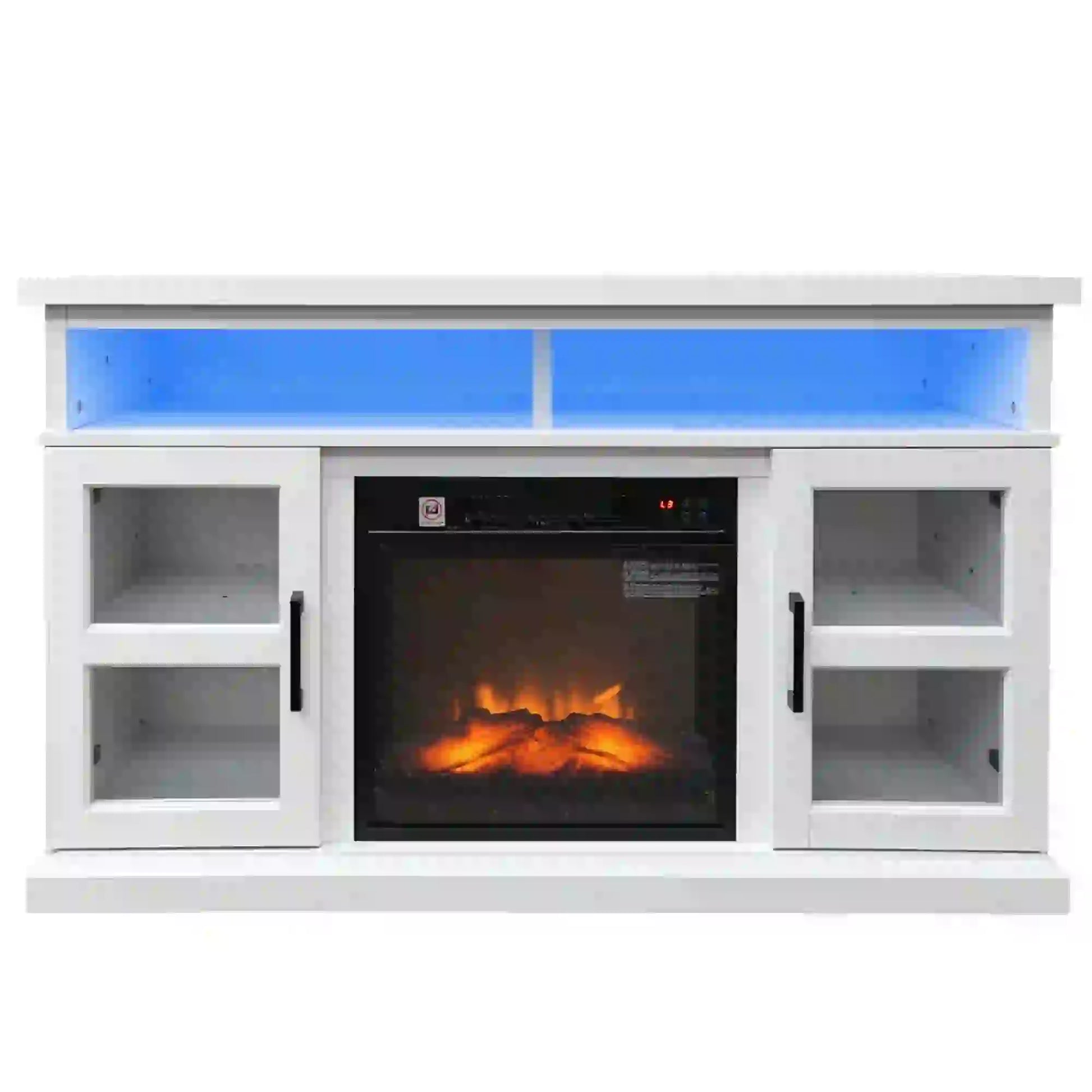 48 Inch Fireplace TV Stand, 3D Flame, Adjustable Shelves, White Electric Fireplaces at Gallery Canada