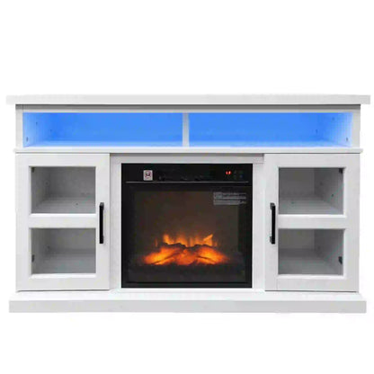 48 Inch Fireplace TV Stand, 3D Flame, Adjustable Shelves, White Electric Fireplaces at Gallery Canada