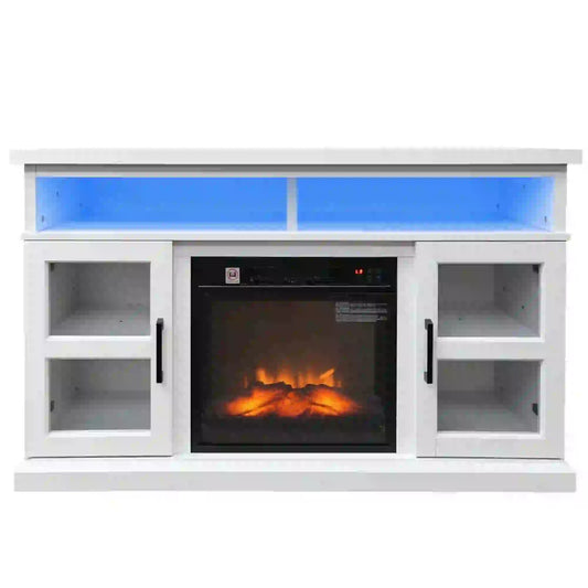 48 Inch Fireplace TV Stand, 3D Flame, Adjustable Shelves, White Electric Fireplaces at Gallery Canada