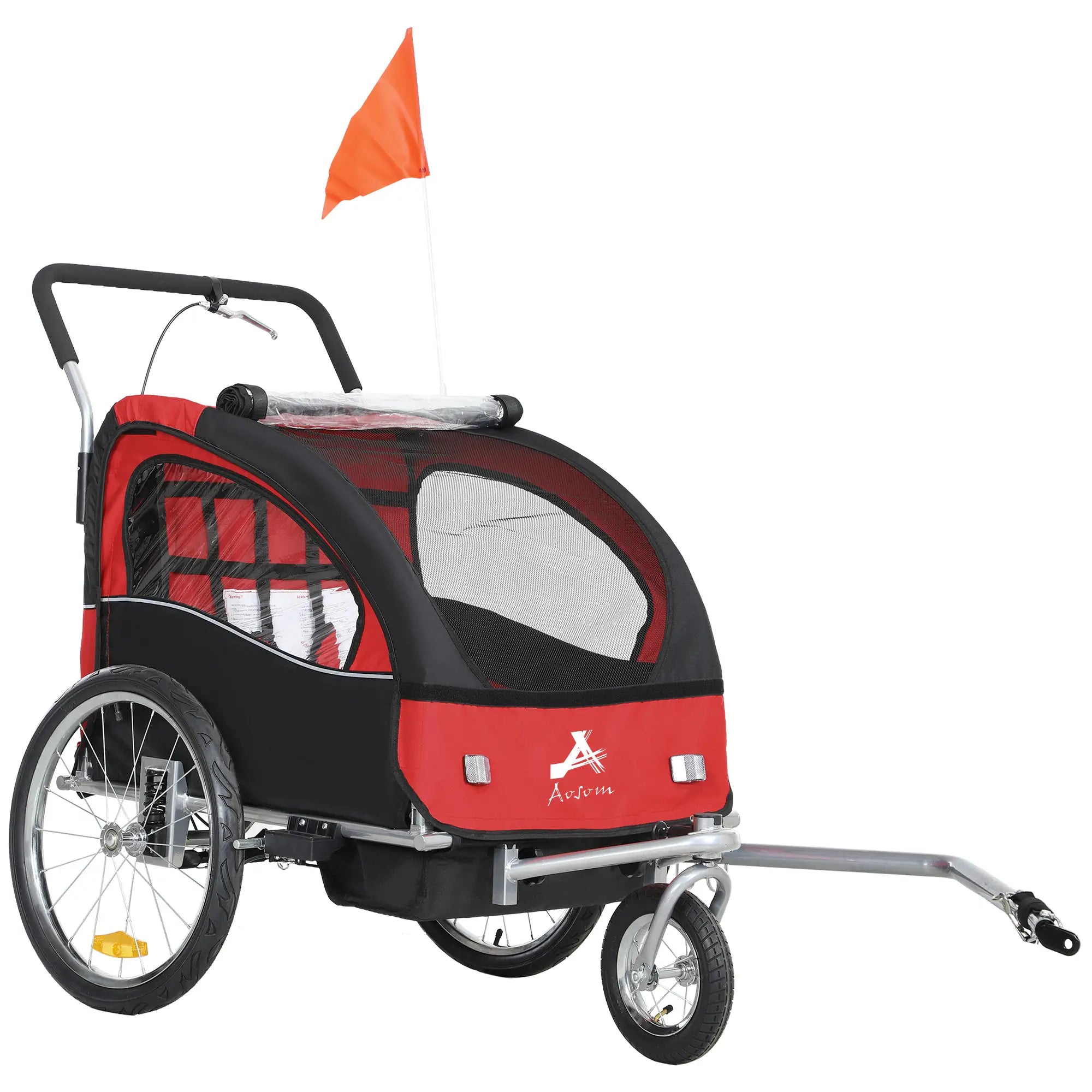 2-in-1 Bike Trailer, Foldable 2-Seat Stroller, 5-Point Harness, Red Kids Bike Trailers at Gallery Canada