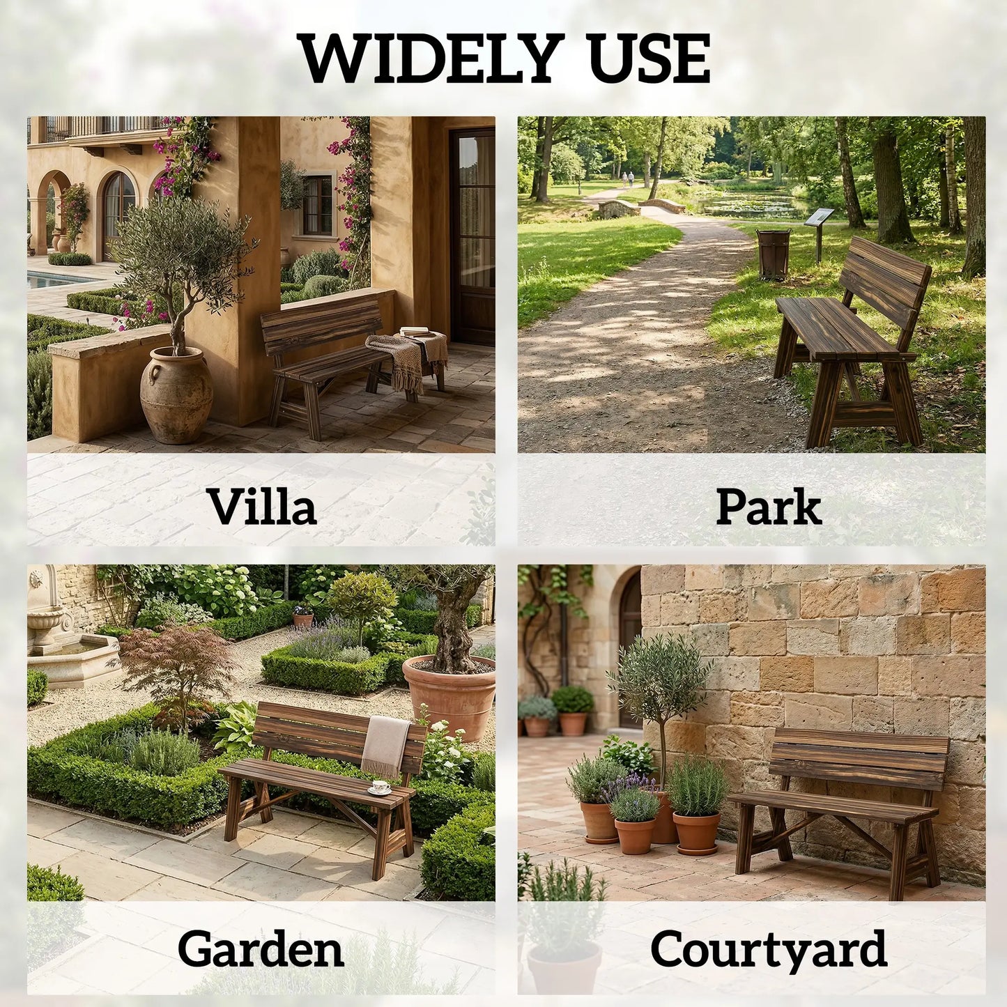 Wooden Garden Bench, 2-Person Patio Loveseat, Carbonized Outdoor Benches at Gallery Canada