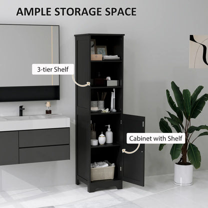 Tall Bathroom Storage Cabinet, Freestanding with Adjustable Shelf, 3 Open Shelves, Black Bathroom Cabinets at Gallery Canada