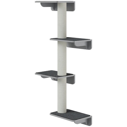 Wall-Mounted Cat Shelf, 4 Platforms, 3 Scratching Posts, Light Grey Cat Climbing Wall Light Grey at Gallery Canada