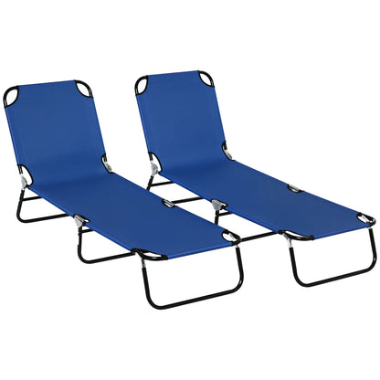 Set of 2 Folding Outdoor Lounge Chairs, Reclining Back, Breathable Mesh, Blue Lounger Chairs at Gallery Canada