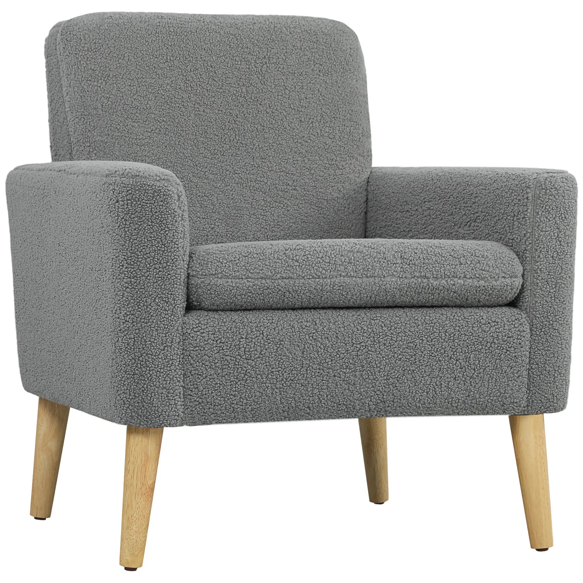 Modern Fabric Accent Chair, Upholstered Armchair with Wood Legs, Grey Accent Chairs at Gallery Canada