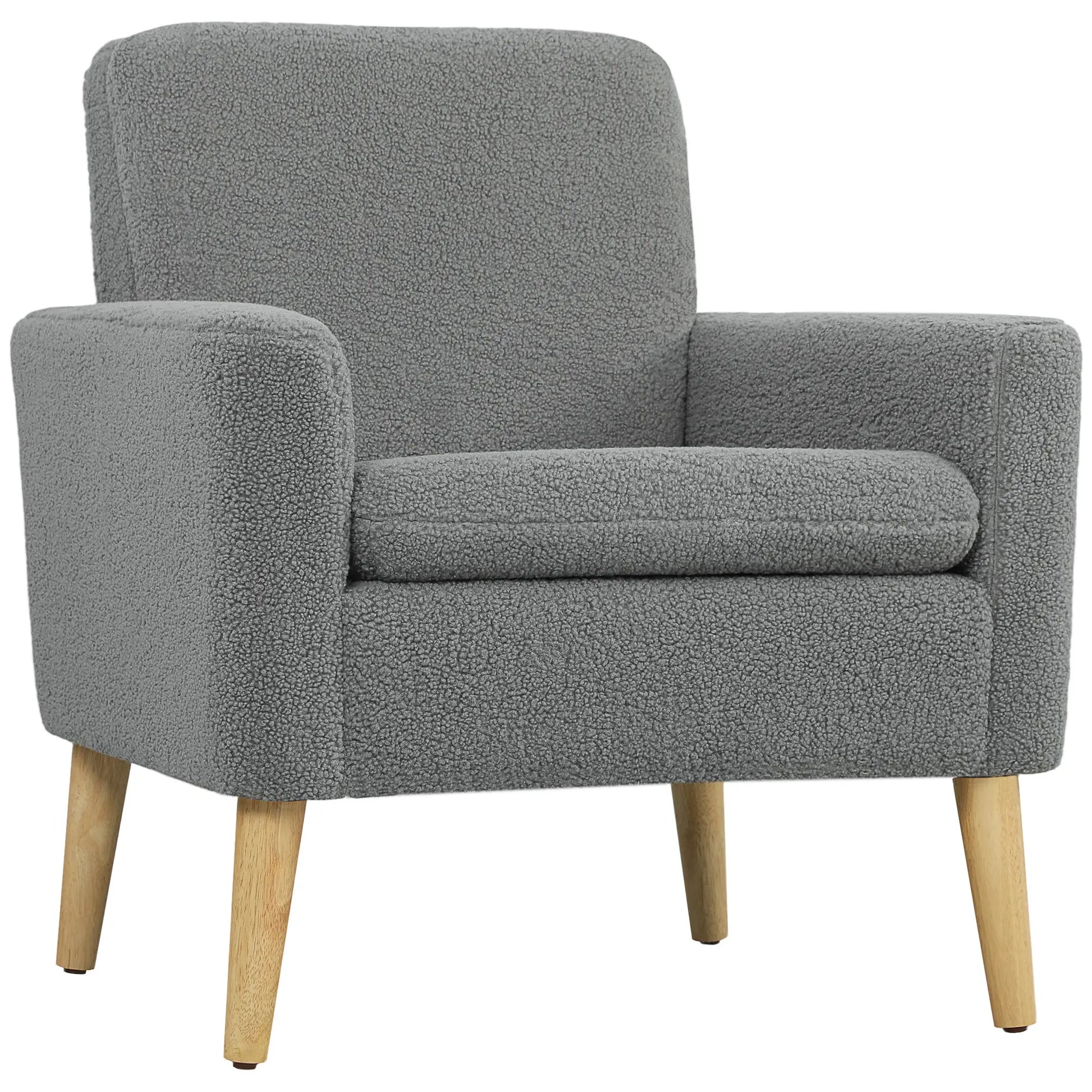 Modern Fabric Accent Chair, Upholstered Armchair with Wood Legs, Grey Accent Chairs at Gallery Canada