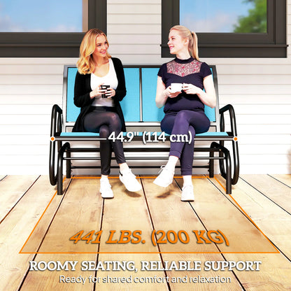 Outdoor Steel Glider Bench, Sling Fabric Swing Chair, Blue Outdoor Gliders at Gallery Canada