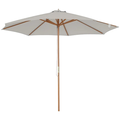 10' x 8' Wooden Patio Umbrella, Bamboo Rib Sunshade, Grey Sun Umbrellas at Gallery Canada
