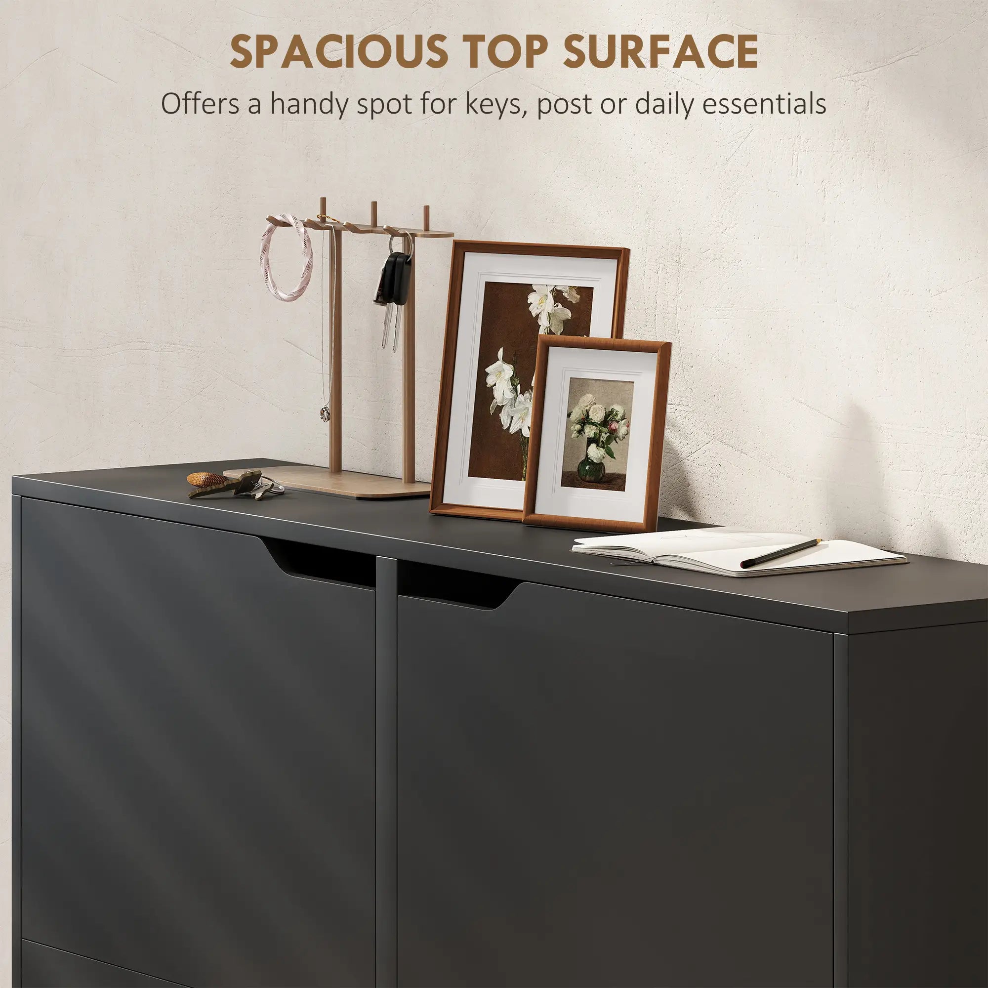 Narrow Shoe Cabinet, 4 Flip Drawers, Adjustable Shelves, 16 Pairs, Black Shoe Storage Cabinets & Racks at Gallery Canada