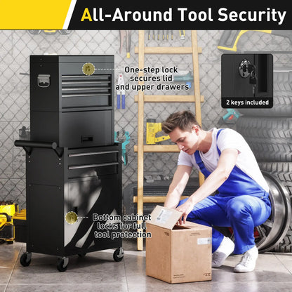 Large Tool Cabinet, 3-in-1 Rolling Chest, Detachable Storage with 6 Drawers and Pegboard, Black Tool Organizers at Gallery Canada