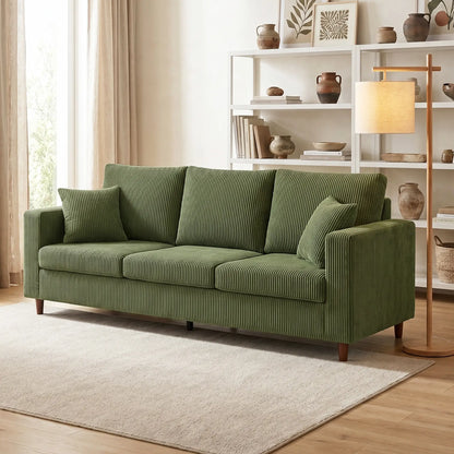 Canapé en velours côtelé 3 places, coussin à ressorts à assise profonde, vert
