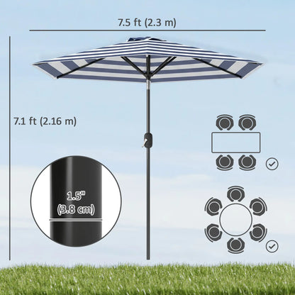 Outdoor Patio Sun Umbrella, 6 Ribs, Stripes, Blue Patio Umbrellas at Gallery Canada