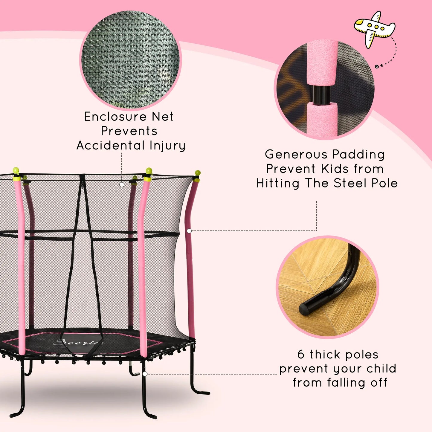 64" Kids Trampoline, Indoor Outdoor Bouncer, Enclosure Net, Pink Trampolines at Gallery Canada