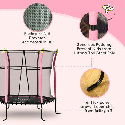 64" Kids Trampoline, Indoor Outdoor Bouncer, Enclosure Net, Pink Trampolines at Gallery Canada
