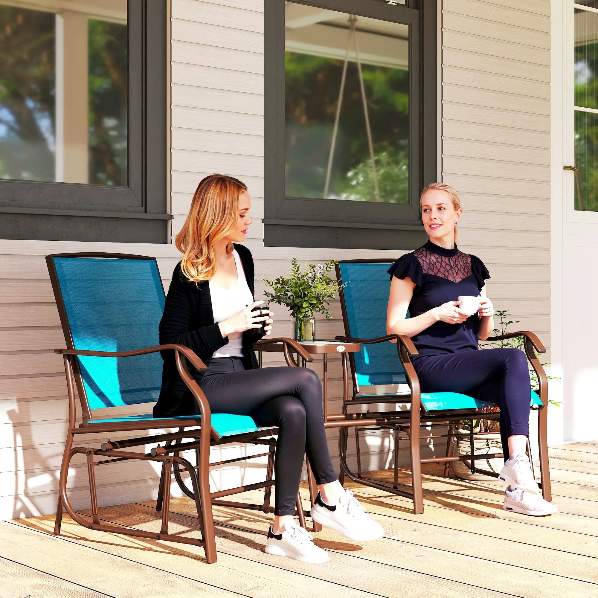 Outdoor Glider Chair With Table, 2-Seat Patio Loveseat, Blue Outdoor Gliders at Gallery Canada