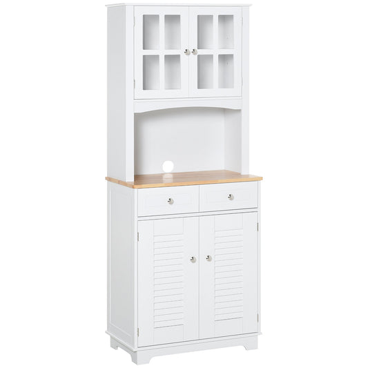 Coastal Style Kitchen Buffet and Hutch Wooden Storage Cupboard with Framed Glass Door LouveredCabinet Drawers Microwave Space for Dining Room Living Room White - Gallery Canada