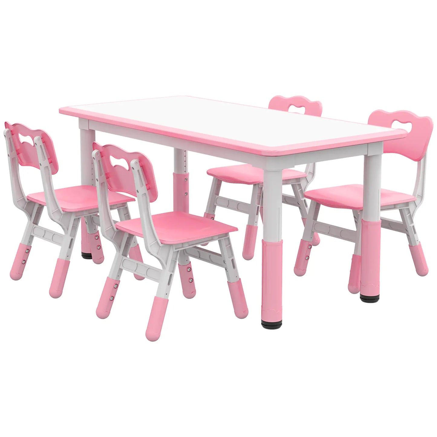 Kids Table and Chair Set, 4 Chairs, Adjustable Height, Pink Kids Table Sets at Gallery Canada