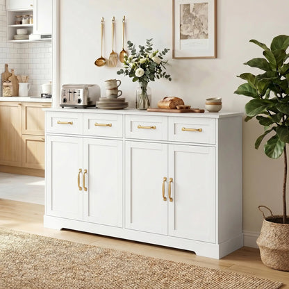 Sideboard Buffet Cabinet, 55" Modern Farmhouse, 4 Drawers, 4 Doors