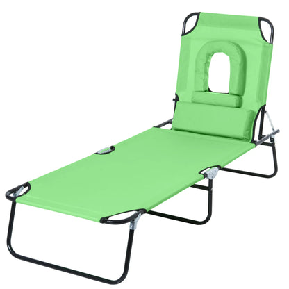 Adjustable Outdoor Lounge Chair, Folding Chaise with Face Hole, Green Lounger Chairs at Gallery Canada