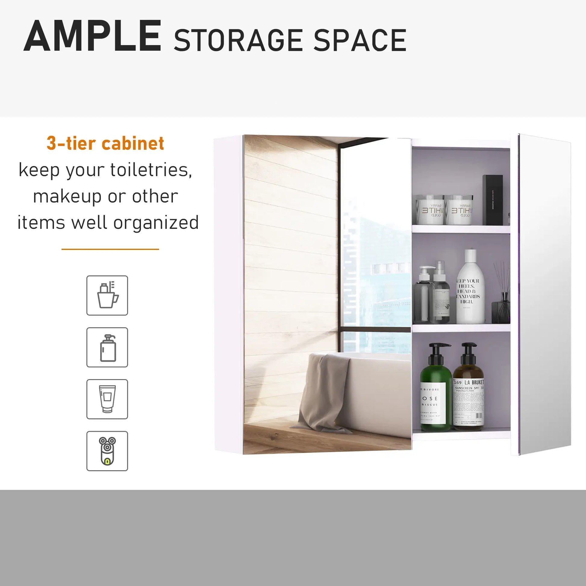 Wall Mount Mirrored Medicine Cabinet, Adjustable Shelf, Double Soft Closing Doors, Light Lilac Mirror Medicine Cabinets at Gallery Canada